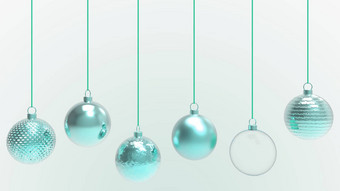 Azure圣诞节球Azure背景色彩斑斓的圣诞节球圣诞节树圣诞节玻璃金属塑料球集团装饰物挂假期装饰模板渲染插图