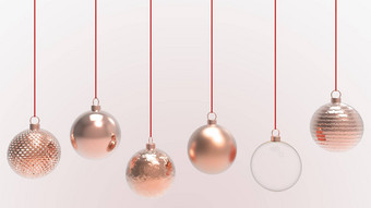 红色的圣诞节球红色的背景色彩斑斓的圣诞节球圣诞节树圣诞节玻璃金属塑料球集团装饰物挂假期装饰模板渲染插图