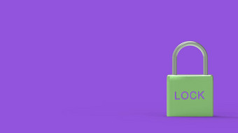 垫锁绿色挂锁词锁金属紫罗兰色的背景在线安全安全个人在线隐私安全渲染孤立的插图