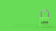 垫锁绿色挂锁词锁金属背景在线安全安全个人在线隐私安全渲染孤立的插图