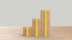 木块叠加楼梯黄色的箭头梯职业生涯路径概念业务增长成功过程木木表格光灰色的背景渲染插图
