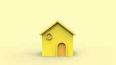 小黄色的房子光橙色背景出售房子租金买孤立的插图渲染复制空间文本