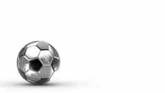 灰色的足球金属球银孤立的黑色的背景足球渲染插图