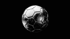 灰色的黑色的足球银球孤立的黑色的背景足球渲染插图