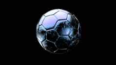 蓝色的足球金属球孤立的黑色的背景足球渲染插图