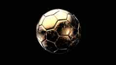 橙色黑色的足球金属球孤立的黑色的背景足球渲染插图