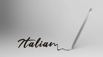 意大利意大利词写书法透明的塑料球笔白色背景bic插图渲染培训语法语言学校研究文具办公室