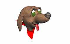 棕色（的）狗头红色的领软盘耳朵
