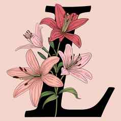 信向量标志字母组合粉红色的莉莉花