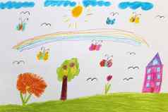 孩子们的画蝴蝶花