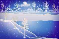 冬天景观圣诞节景观房子树雪