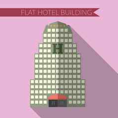 平设计现代向量插图酒店建筑图标长影子颜色背景