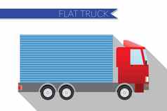 平设计向量插图城市运输小卡车运输货物一边视图