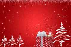 装饰程式化的圣诞节树礼物盒子雪红色的背景