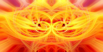美丽的摘要交织在一起发光的纤维形成形状闪耀火焰花相互<strong>关联</strong>的心黄色的橙色红色的颜色插图