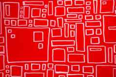 红色的纸白色几何数字广场背景纹理特写镜头