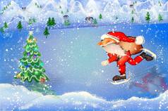 快乐一年快乐圣诞节圣诞老人老人冰溜冰鞋袋礼物