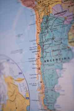 智利色彩斑斓的模糊的地图南美国主要路线红色的