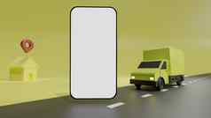黄色的卡车白色屏幕移动电话模型叶尔