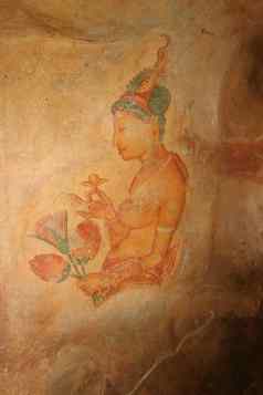 壁画斯里兰卡斯里兰卡壁画岩石绘画使女们世纪壁画