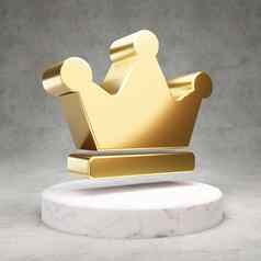 皇冠图标闪亮的金皇冠象征白色大理石讲台上