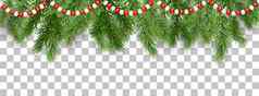 快乐圣诞节快乐一年边境树分支机构加兰珠子透明的背景向量插图