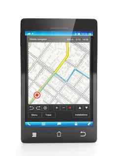 移动导航器移动电话特写镜头导航地图一点点