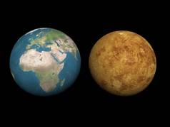 地球金星行星大小比较渲染