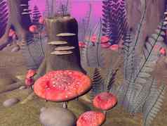 飞木耳蘑菇森林渲染