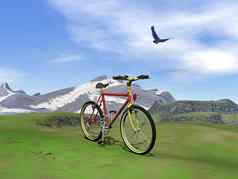 红色的山自行车渲染