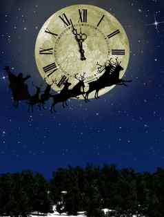 圣诞老人老人雪橇鹿明亮的月亮加勒比海盗