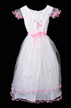 白色粉红色的花女孩婚礼衣服