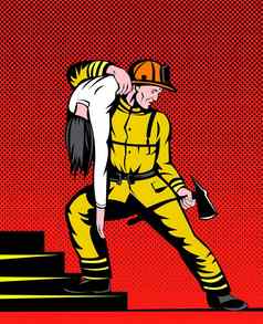 消防队员火战斗机携带拯救女人