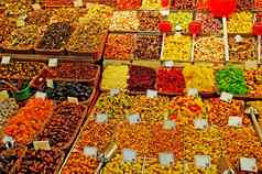 丰富坚果水果甜蜜的的事情巴塞罗那市场