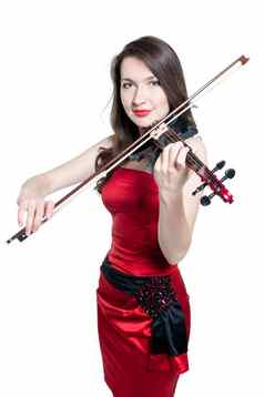 小提琴家女孩红色的衣服
