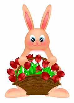 快乐复活节兔子兔子郁金香篮子插图