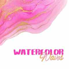水彩粉红色的波漩涡滴金层