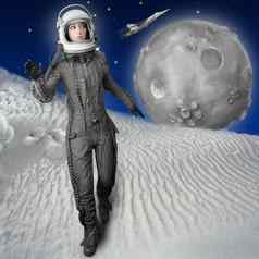 宇航员时尚站女人空间西装头盔