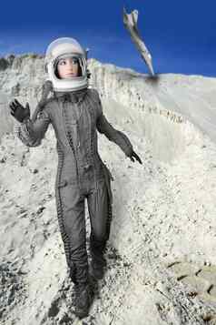 宇航员时尚站女人空间西装头盔