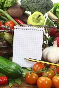 购物列表铅笔篮子蔬菜
