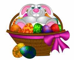 可爱的复活节兔子兔子铺设蛋篮子插图