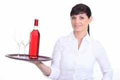 女品酒 师服务瓶酒