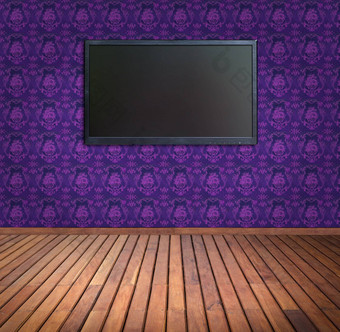 宽屏幕电视紫色的壁纸房间