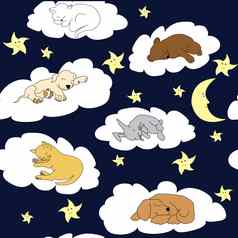 晚上天空背景睡觉可爱的卡通动物