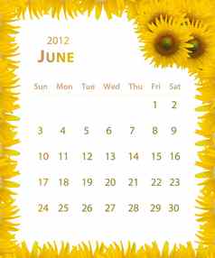 一年日历6月向日葵框架设计