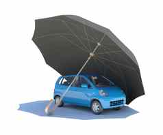 伞覆盖蓝色的车