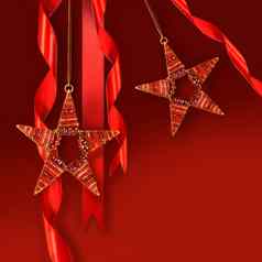 圣诞节明星饰品红色的背景
