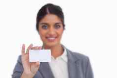 微笑女企业家显示业务卡