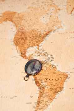 世界地图指南针显示南美国