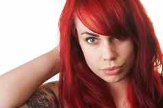 女人红色的头发纹身